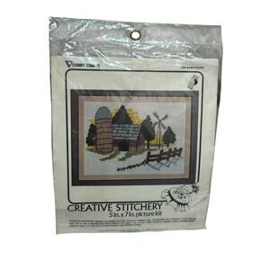 Vintage Vogart Crafts Crewel Creative Stitchery 2109 Barn Scene Embroidery Kit